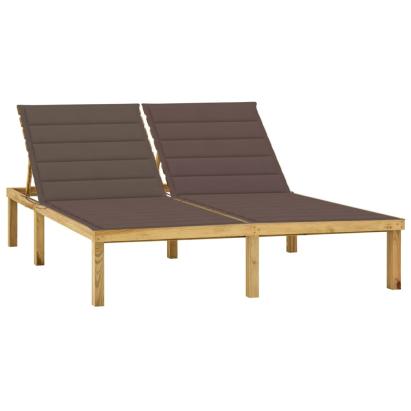 Șezlong dublu cu perne gri taupe, lemn de pin tratat GartenMobel Dekor