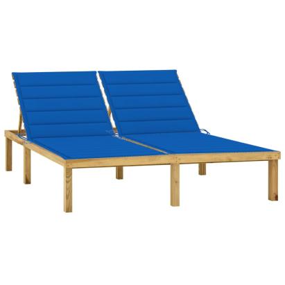 Șezlong dublu și perne albastru regal lemn de pin tratat GartenMobel Dekor