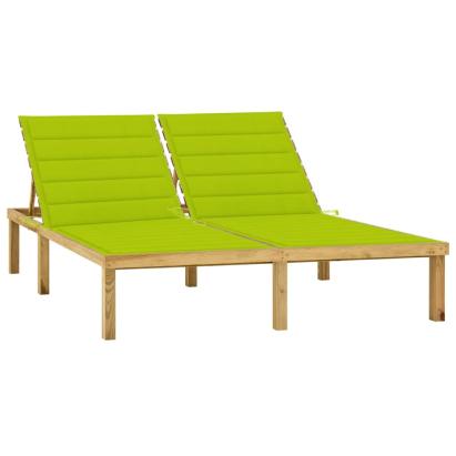 Șezlong dublu cu perne verde aprins, lemn de pin tratat GartenMobel Dekor