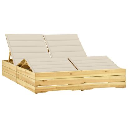 Șezlong dublu cu perne crem, lemn de pin tratat GartenMobel Dekor