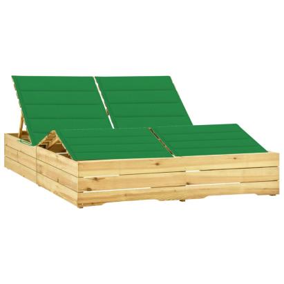 Șezlong dublu și cu perne verzi, lemn de pin tratat GartenMobel Dekor
