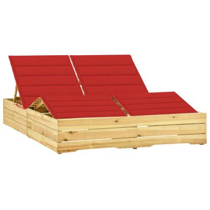 Șezlong dublu și perne roșii, lemn de pin tratat GartenMobel Dekor