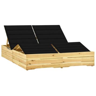Șezlong dublu și perne negre, lemn de pin tratat GartenMobel Dekor