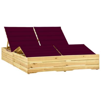 Șezlong dublu și perne roșu vin, lemn de pin tratat GartenMobel Dekor