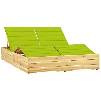 Șezlong dublu și perne verde aprins, lemn de pin tratat GartenMobel Dekor