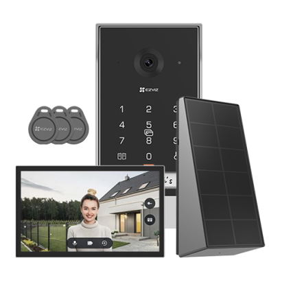 Kit videointerfon, Monitor tactil 7 inch, camera 2K, IR 5m, SDcard, Wi-Fi5, Panou Solar - EZVIZ EP7 SafetyGuard Surveillance