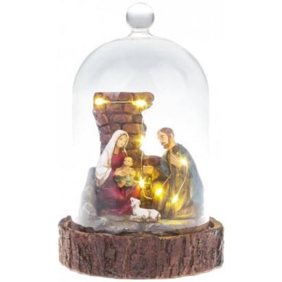 Decoratiune Craciun, ceramica, Nasterea pruncului Iisus, glob de sticla, LED-uri, 2xAAA, 11.8x11.8x19 GartenVIP DiyLine