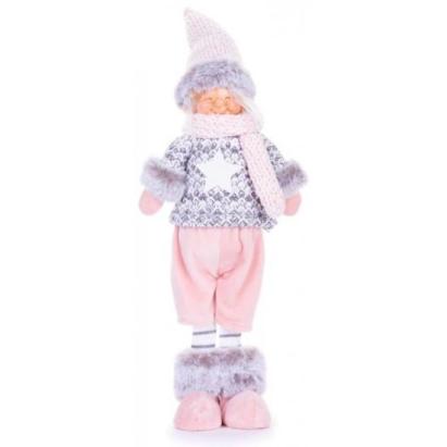 Decoratiune iarna, baiat cu caciula si bluza cu stea, roz si gri, 17x13x48 cm GartenVIP DiyLine