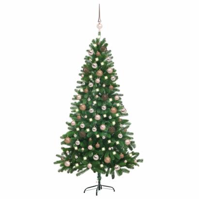 Brad Crăciun pre-iluminat artificial set globuri, verde, 180 cm GartenMobel Dekor