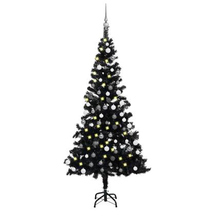 Brad Crăciun pre-iluminat cu set globuri, negru, 180 cm, PVC GartenMobel Dekor