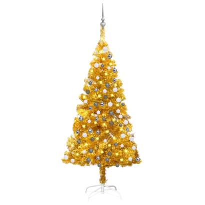 Brad Crăciun pre-iluminat cu set globuri, auriu, 120 cm, PET GartenMobel Dekor