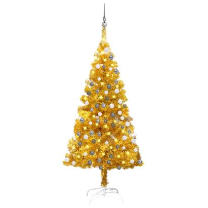 Brad Crăciun pre-iluminat cu set globuri, auriu, 150 cm, PET GartenMobel Dekor