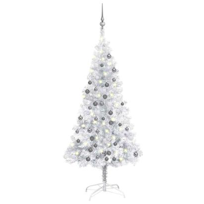 Brad Crăciun pre-iluminat cu set globuri, argintiu, 120 cm, PET GartenMobel Dekor