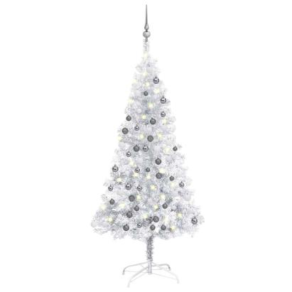 Brad Crăciun pre-iluminat cu set globuri, argintiu, 150 cm, PET GartenMobel Dekor