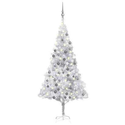 Brad Crăciun pre-iluminat cu set globuri, argintiu, 180 cm, PET GartenMobel Dekor