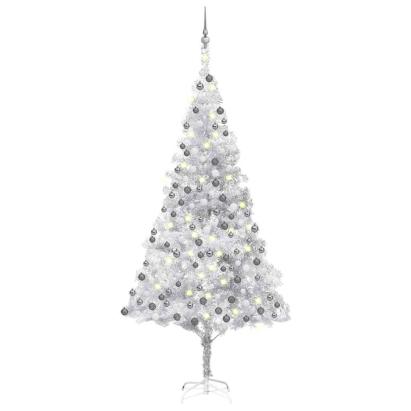 Brad Crăciun pre-iluminat cu set globuri, argintiu, 210 cm, PET GartenMobel Dekor