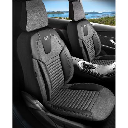 Set Huse Scaune Auto Panda Erdek, cu fermoare pentru bancheta rabatabila, gri deschis negru, 11 piese Automobile ProTravel