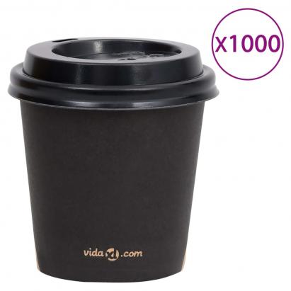 Pahare de cafea de hârtie cu capace, 1000 buc., negru, 120 ml