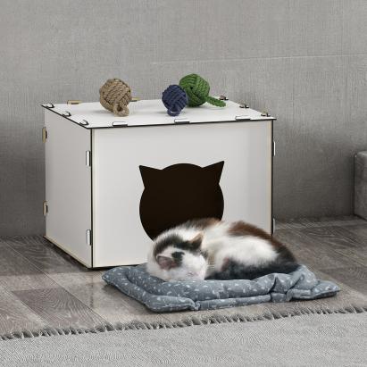 Casuta pisici Elba 30x40x35cm mdf alb [en.casa] HausGarden Leisure