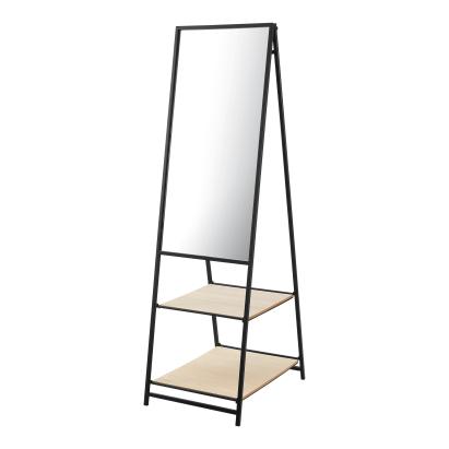 Oglinda de podea, en.casa, PXIT-0154 Chamois, 150 x 44 x 60 cm, metal, mef, negru, lemn stejar, reglabila cu 2 rafturi HausGarden Leisure