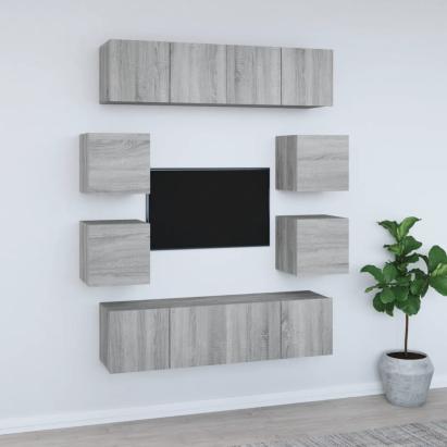 Set dulap TV, 8 piese, gri sonoma, lemn prelucrat GartenMobel Dekor