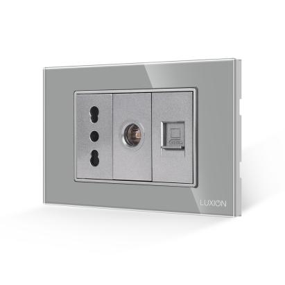Priza Ingusta + TV + Internet cu Rama din Sticla LUXION, Standard Italian, 3M SmartElectro IntelligentHouse