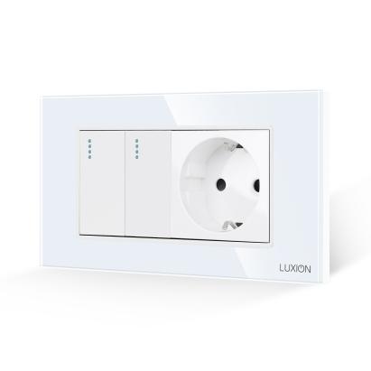Intrerupator Dublu + Priza cu Rama din Sticla LUXION, Standard Italian, 4M SmartElectro IntelligentHouse