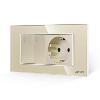 Intrerupator Dublu + Priza cu Rama din Sticla LUXION, Standard Italian, 4M SmartElectro IntelligentHouse