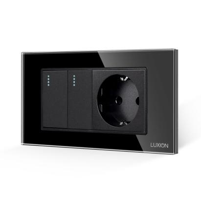 Intrerupator Dublu + Priza cu Rama din Sticla LUXION, Standard Italian, 4M SmartElectro IntelligentHouse