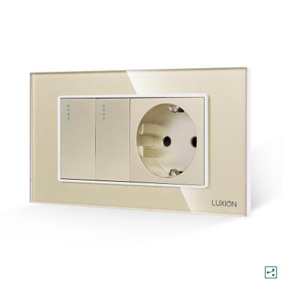 Intrerupator Dublu Cap Scara + Priza cu Rama din Sticla LUXION, Standard Italian, 4M SmartElectro IntelligentHouse