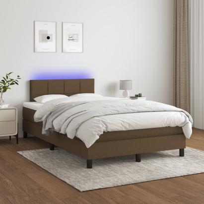 Pat cu arcuri, saltea și LED, maro închis, 120x200 cm, textil GartenMobel Dekor