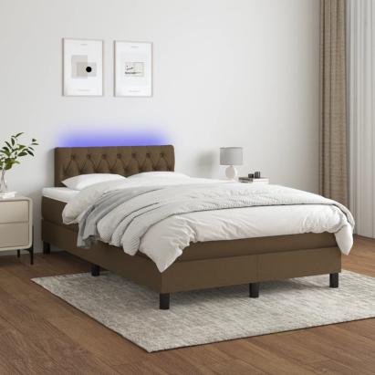 Pat cu arcuri, saltea și LED, maro închis, 120x200 cm, textil GartenMobel Dekor
