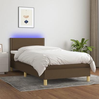 Pat cu arcuri, saltea și LED, maro închis, 90x190 cm, textil GartenMobel Dekor