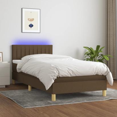 Pat cu arcuri, saltea și LED, maro închis, 90x190 cm, textil GartenMobel Dekor