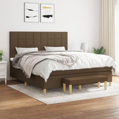 Pat box spring cu saltea, maro închis, 160x200 cm, textil GartenMobel Dekor