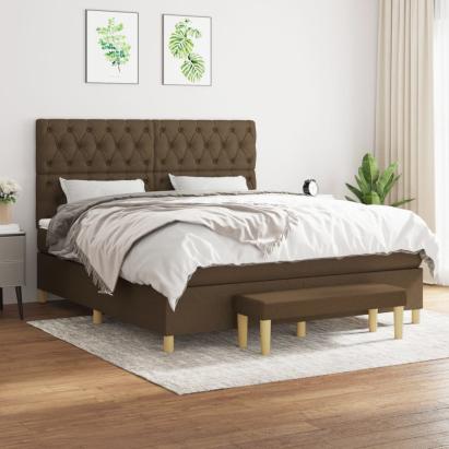 Pat box spring cu saltea, maro închis, 160x200 cm, textil GartenMobel Dekor