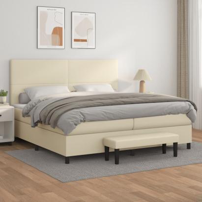 Pat continental cu saltea, crem, 200x200 cm, piele ecologică GartenMobel Dekor