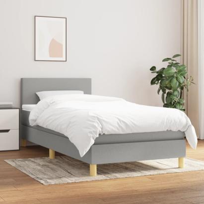 Pat box spring cu saltea, gri deschis, 90x190 cm, textil GartenMobel Dekor