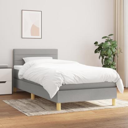 Pat box spring cu saltea, gri deschis, 90x190 cm, textil GartenMobel Dekor