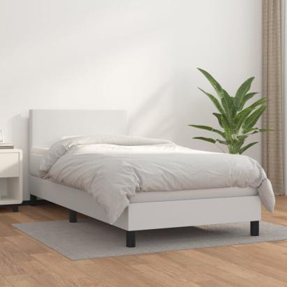 Pat box spring cu saltea, alb, 80x200 cm, piele ecologică GartenMobel Dekor