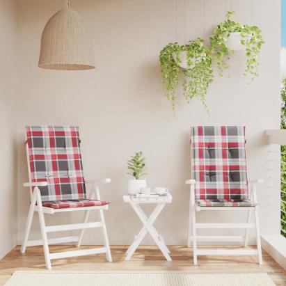 Perne scaun spătar înalt 2 buc. roșu carouri 120x50x3 cm textil GartenMobel Dekor