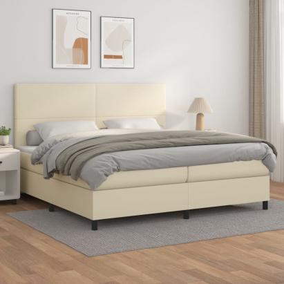 Pat continental cu saltea, crem, 200x200 cm, piele ecologică GartenMobel Dekor