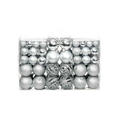 Set globuri de Crăciun 100 de piese, 3/4/6 cm, argintiu GartenMobel Dekor