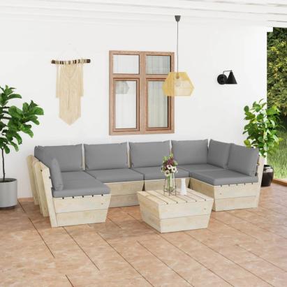 Set mobilier grădină din paleți, 7 piese, cu perne, lemn molid GartenMobel Dekor