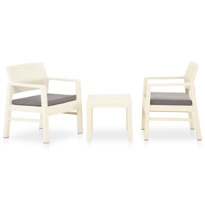 Set mobilier de grădină cu perne, 3 piese, alb, plastic GartenMobel Dekor