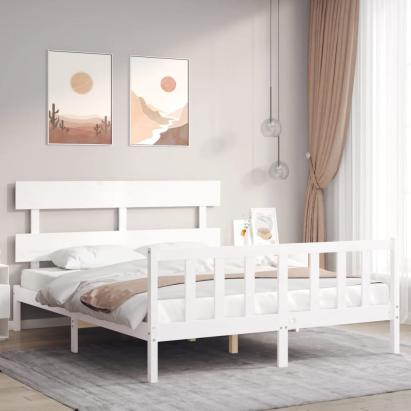 Cadru de pat fără saltea, alb, 160x200 cm, lemn masiv pin GartenMobel Dekor