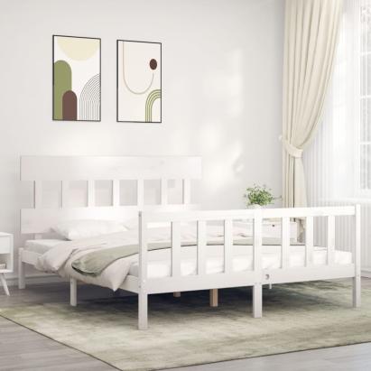 Cadru de pat fără saltea, alb, 160x200 cm, lemn masiv pin GartenMobel Dekor