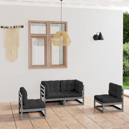 Set mobilier de grădină cu perne, 4 piese, lemn masiv de pin GartenMobel Dekor