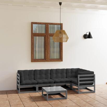 Set mobilier de grădină cu perne, 6 piese, lemn masiv de pin GartenMobel Dekor