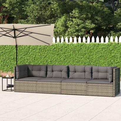 Set mobilier de grădină cu perne, 4 piese, gri, poliratan GartenMobel Dekor